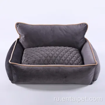 Петучная прямоугольная кровать для собак с подушкой с подушкой